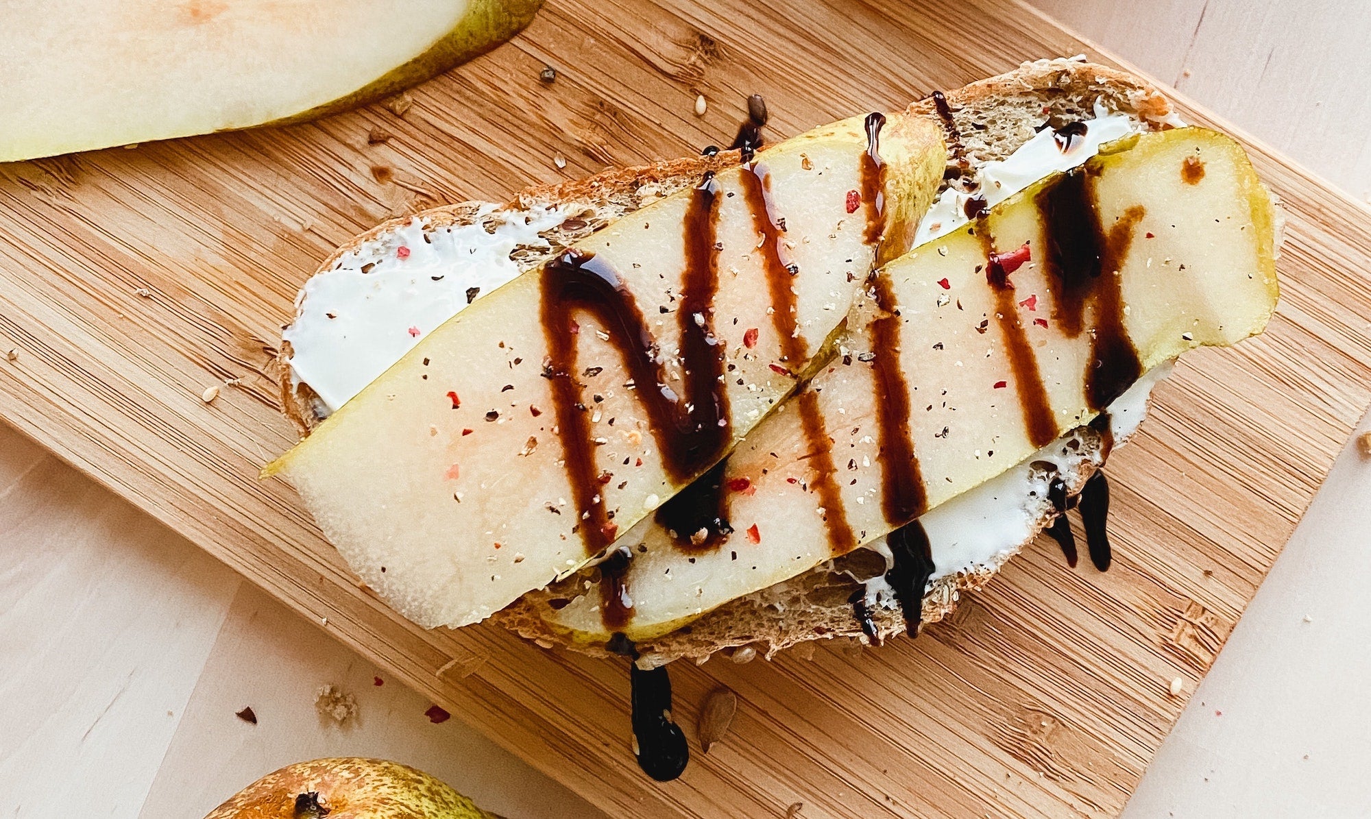 Pear Crostini with Port Wine Vinegar Drizzle Pear Crostini with Port Wine Vinegar Drizzle