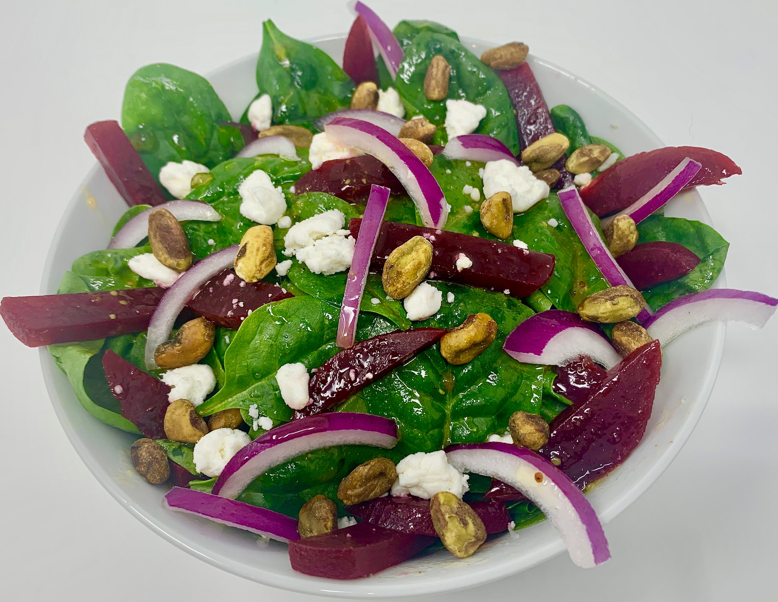 Spinach Beet Salad with Apricot Vinaigrette Dressing