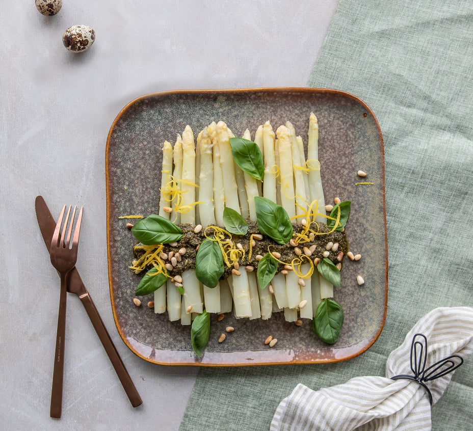 White Asparagus with Lemon Pesto & Lemon Olive Oil