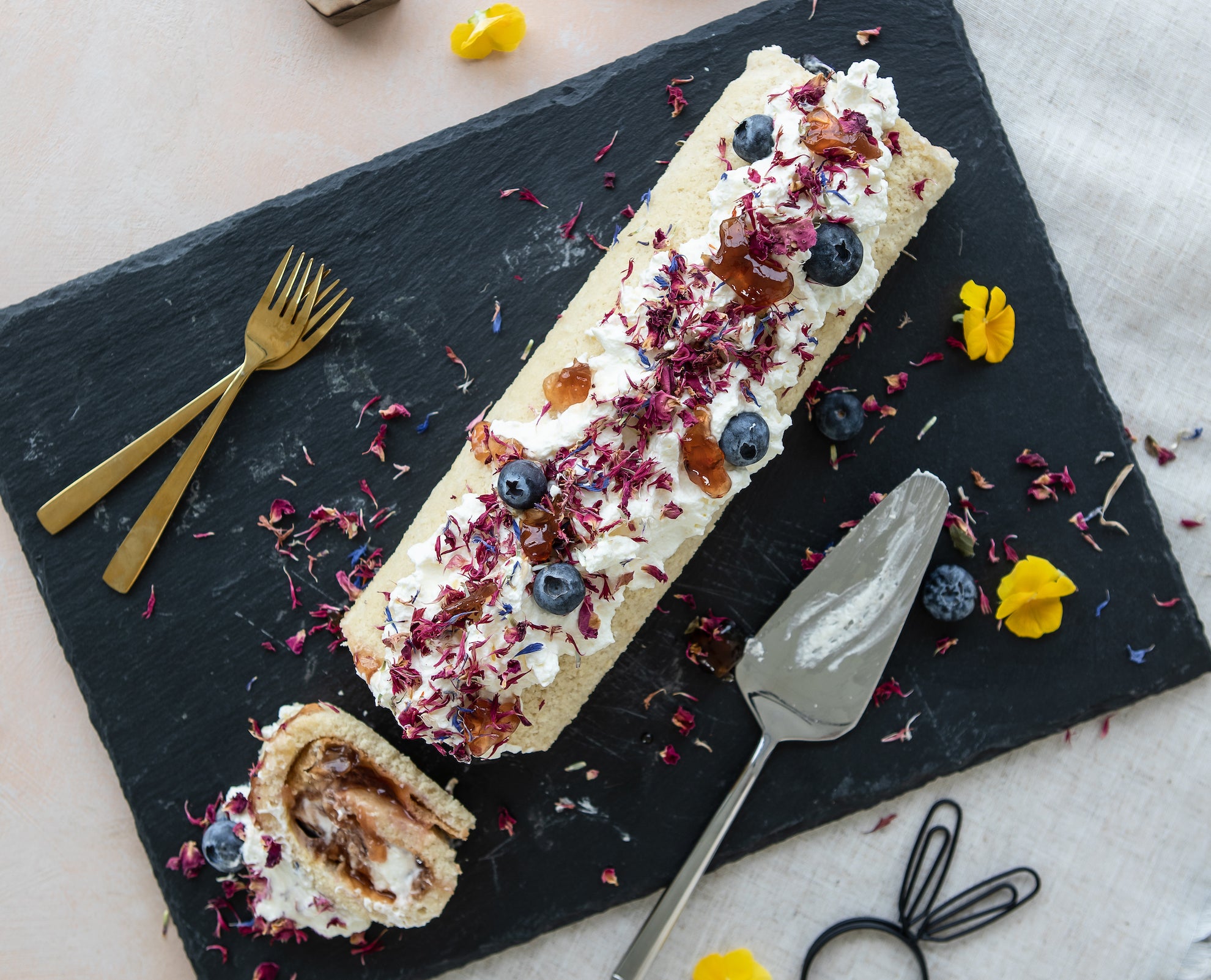 Cake Roll with Rose Petal Jam & Limoncello Vinegar