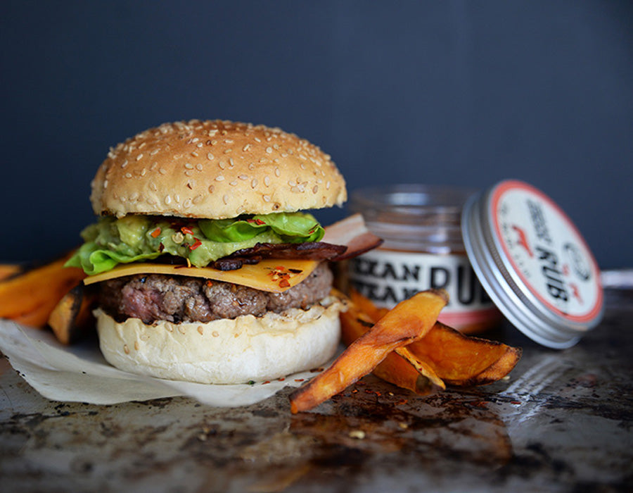 Chili Burger with Sweet Potato Fries