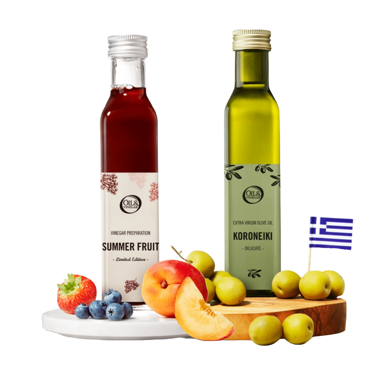 Koroneiki Extra Virgin Olive Oil & Summer Fruit Vinegar 2x250ml