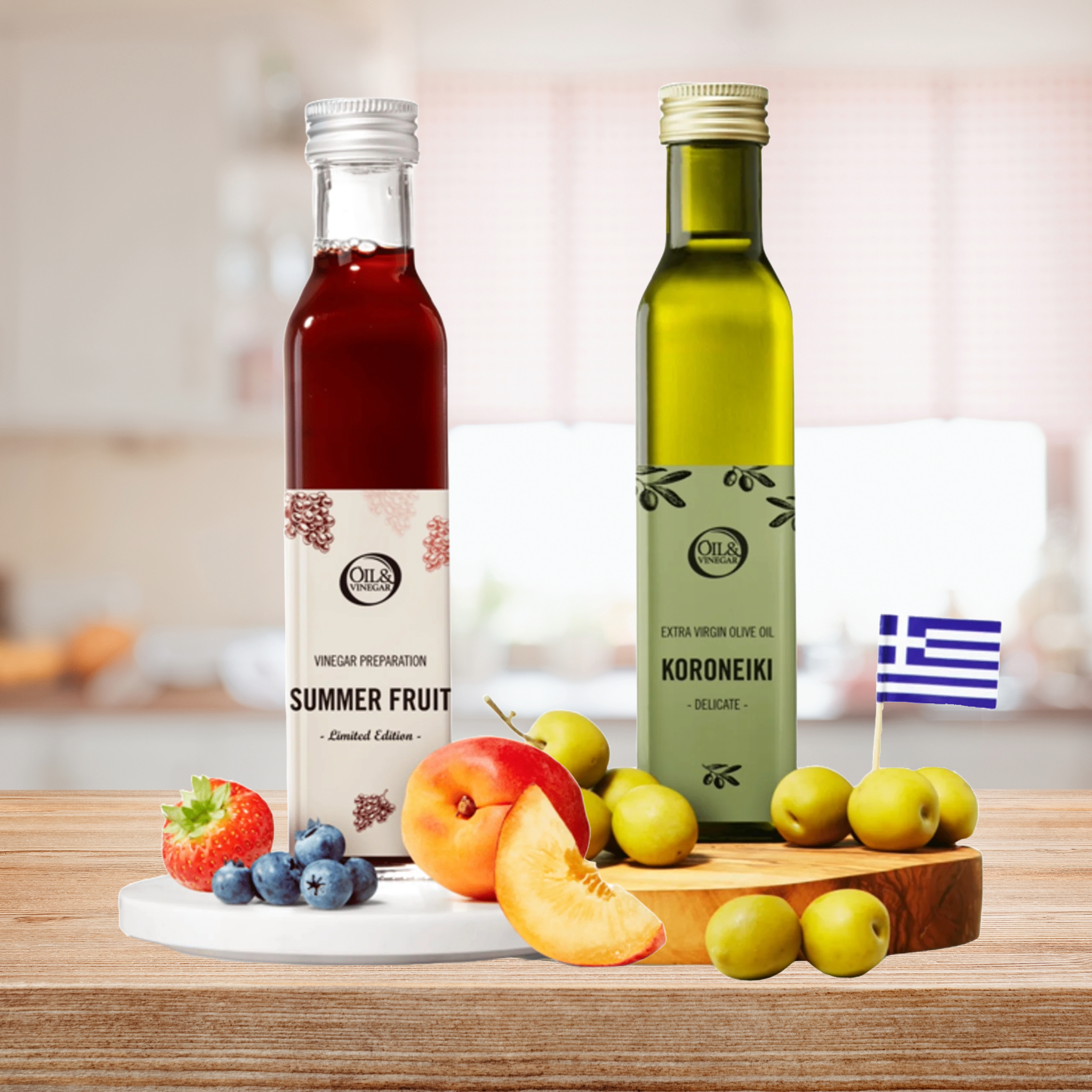 Koroneiki Extra Virgin Olive Oil & Summer Fruit Vinegar 2x250ml